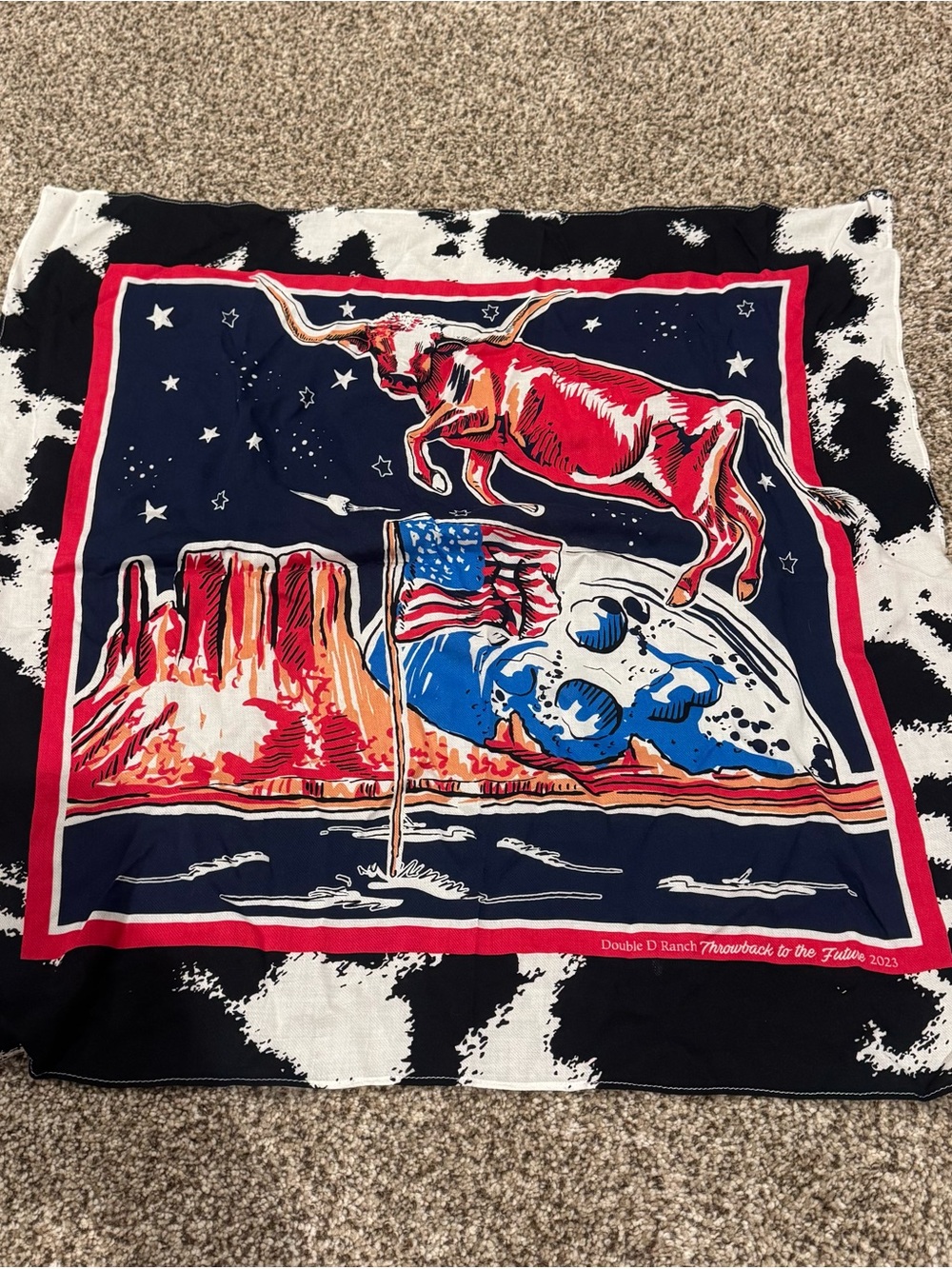 Double D Ranch Red Navy White Western Longhorn Flag Print Wild Rag